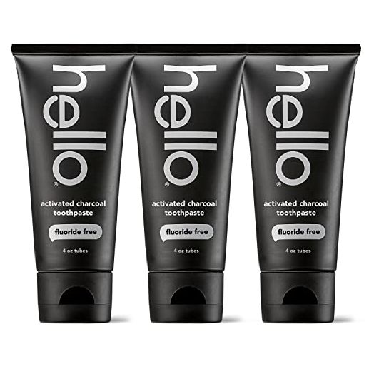 Hello Activated Charcoal Toothpaste, Fluoride Free Toothpaste with Activated Charcoal, Teeth Whitening Toothpaste with Fresh Mint and Coconut Oil, No SLS, Vegan, Gluten Free, 3 Pack, 4 OZ Tubes