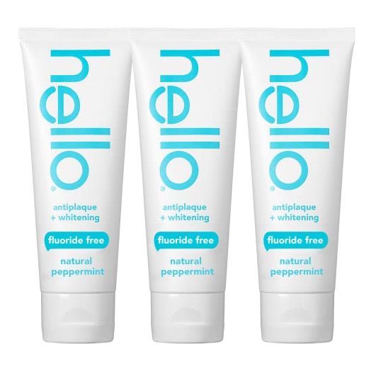 Hello Antiplaque Whitening Toothpaste, Fluoride Free Toothpaste for Teeth Whitening with Natural Peppermint Flavor and Tea Tree Oil, Peroxide Free, Gluten Free, SLS Free, 3 Pack, 5.0 OZ Tubes