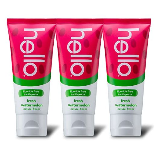 Hello Watermelon Kids Toothpaste, Fluoride Free Kid Toothpaste, Safe to Swallow Toddler Toothpaste and Baby Toothpaste, No Artificial Sweeteners, No SLS, Gluten Free, Pack of 3, 4.2 OZ Tubes