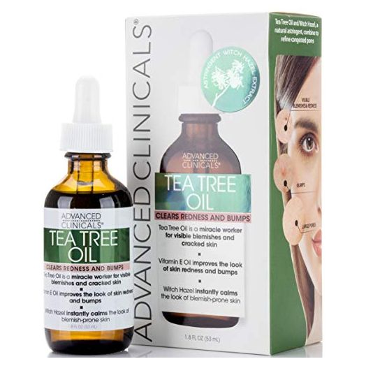 Advanced Clinicals Tea Tree Oil Facial Skin Care Serum Spot Treatment Targets Redness, Bumps, Acne, & Dry Itchy Skin - Pure Tea Tree Skincare W/ Vitamin E, Witch Hazel, & Sunflower Extract, 1.8 Fl Oz