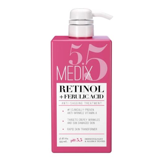 Medix 5.5 Retinol Body Lotion Moisturizer Face & Body Cream & Crepey Skin Care Treatment, Anti Aging Retinol Body Cream Targets Appearance Of Wrinkles, Sagging Skin, & Sun Damaged Skin, 15 Fl Oz