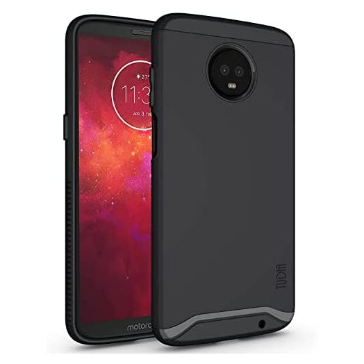 TUDIA DualShield Designed for Moto Z3 Phone Case/Moto Z3 Play Case, [Merge] Shockproof Heavy Duty Military Grade Dual Layer Hard Slim Protective Case Cover - Matte Black