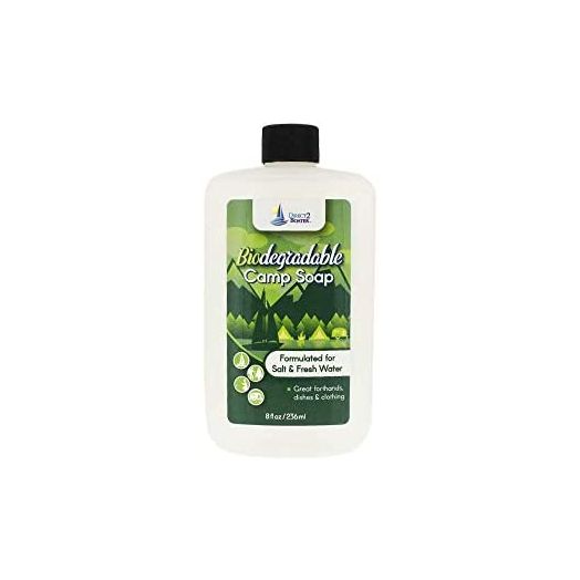 Biodegradable Camp Soap - 8 oz Bottle Soap - For Fresh & Salt Water - For Hands, Dishes & Clothing - Unscented Liquid Camp Soap - Fragrance Free Hand Soap - Travel Laundry Soap - Travel Soap