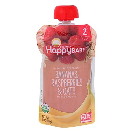 Happy Baby Clearly Crafted Organic Baby Food Stage 2, Bananas Raspberries & Oats, 4 Ounce