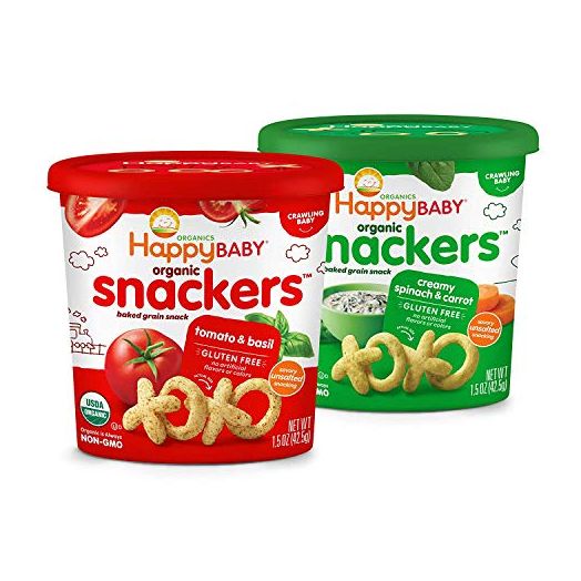 Happy Baby Organics Snackers Baked Grain Snack, 2 Flavor Veggie Variety Pack, 1.5 Ounce (Pack of 6)
