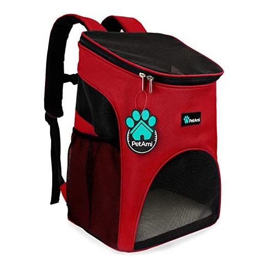 PetAmi Premium Pet Carrier Backpack for Small Cats and Dogs | Ventilated Design, Safety Strap, Buckle Support | Designed for Travel, Hiking & Outdoor Use (Red)