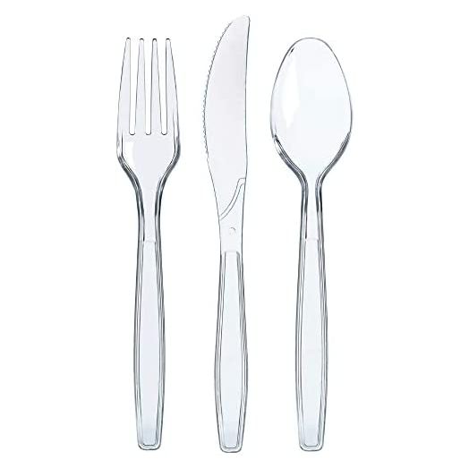300 Plastic Silverware Set, Clear Plastic Cutlery Set, Disposable Silverware Set - 100 Plastic Forks, 100 Plastic Spoons, 100 Plastic Knives | Heavy Duty Bulk Disposable Flatware Plastic Utensils Set
