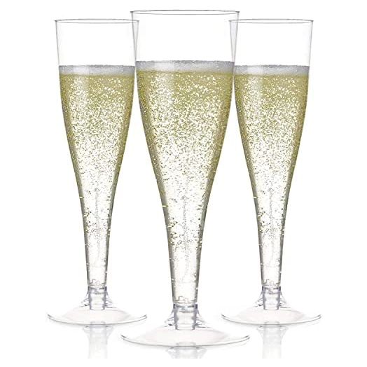 100 Plastic Champagne Flutes Disposable | Clear Plastic Champagne Glasses for Parties | Clear Plastic Cups | Plastic Toasting Glasses | Mimosa Glasses | Wedding Party Bulk Pack