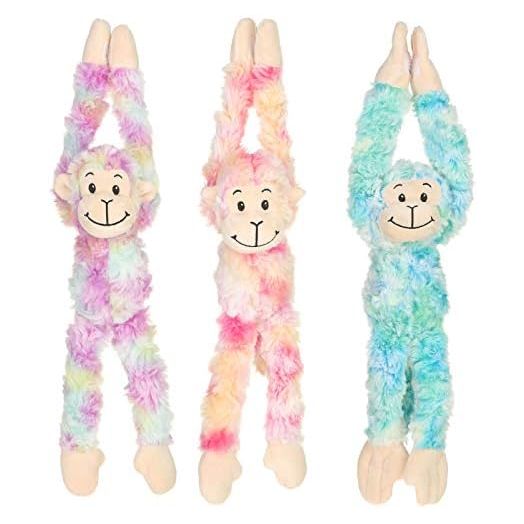 18 Inch Plush Pet Toy 3 Assorted Tie Dye Monkey with Squeaker Dog Chew Toy