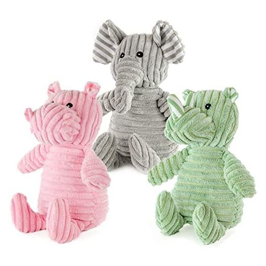 Dog, Safari and Bug Pet Plush Toy with Squeaker (Rhino, Hippo, Elephant)