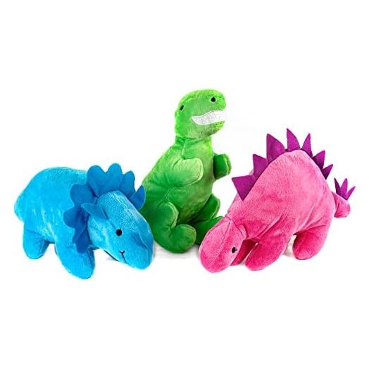 9" Plush Pet Toy 3 Piece Dinosaur with Squeaker Assortment