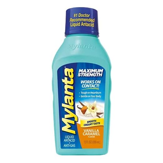 Mylanta Antacid and Gas Relief, Maximum Strength Formula, Vanilla Caramel Flavor, 12 Fluid Ounce