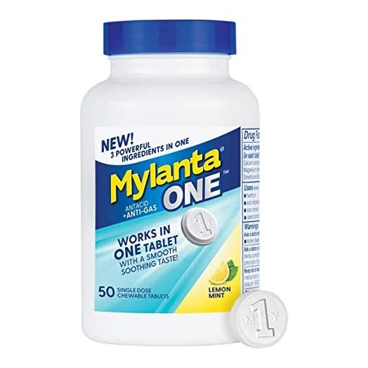 Mylanta One Single Dose Chewable AntacidAntigas Tablets, White, Lemon Mint, 50 Count