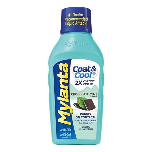 Mylanta Antacid and Gas Relief, Coat & Cool Formula, Chocolate Mint Flavor, 12 Fluid Ounces