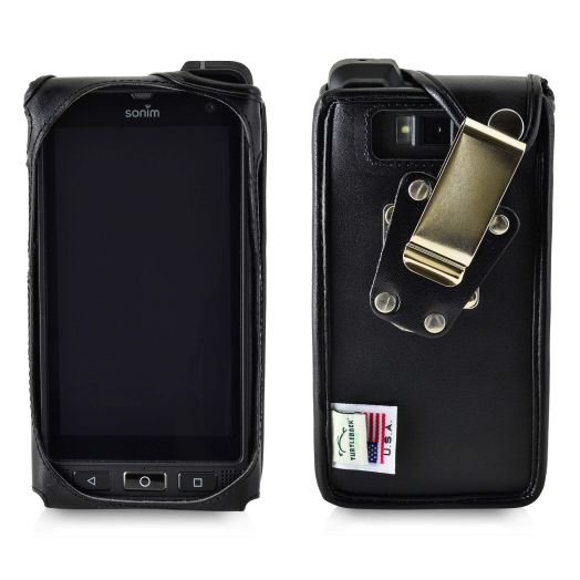 Phone Case for Sonim XP8 [] Black Leather Rotating Ratcheting Belt Clip by Turtleback