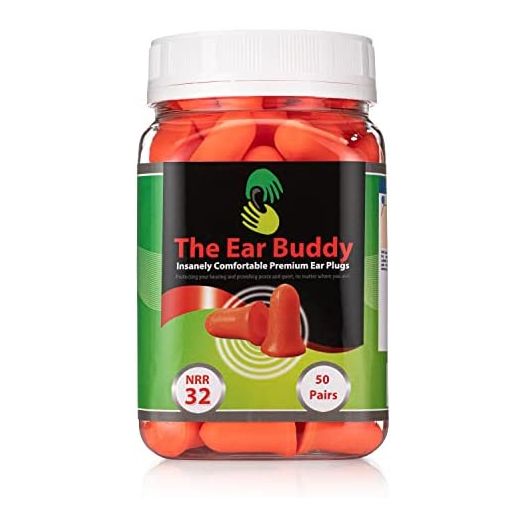 The Ear Buddy Premium Soft Foam Ear Plugs, Noise Cancelling Earplugs for Sleeping, Hearing Protection for Concerts, Work, Shooting & Travel, Noise Reduction Rating 32 Decibels, 50 Pairs