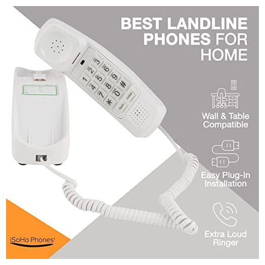 Landline Phones for Home - Telephones for Hearing Impaired - Corded Phone for Seniors - Retro Phone - Improved Version of The 1965 Landline Phone - Analog Phone - Big Button, iSoHo Phones (White)