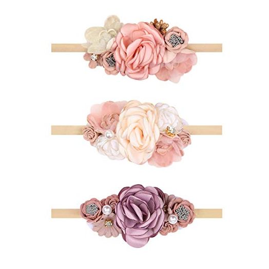 Oaoleer Baby Girl Floral Headbands Set - 3pcs Flower Headbands Newborn Toddler Hair Accessories