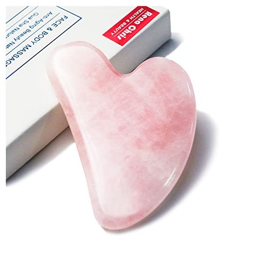 Gua Sha Facial Tool, Natural Jade Stone Guasha Board for SPA Acupuncture Therapy Trigger Point Treatment, Gua Sha Scraping Massage Tool (Pink)