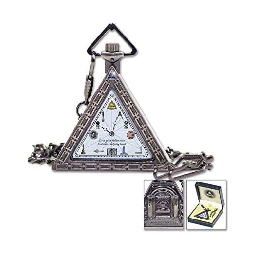 Triangular Working Tools Antique Silver Masonic Pocket Watch - 2" Tall