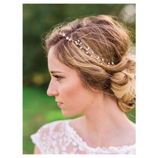 Catery Bride Wedding Headband Pearl Hair Vine Bridal Hair Accessories for Women(Gold)