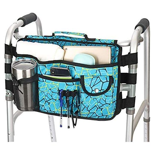Double Sided Walker Bag, Walker Organizer Pouch Tote for Rollator and Folding Walker (Plaidblue)