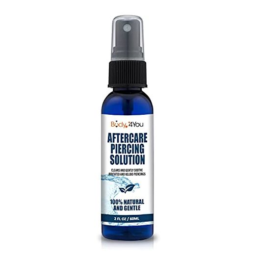 BodyJ4You Piercing Aftercare Saline Cleanser Spray | Gauges Ear Lobe Nose Lip Nipple Navel Belly | Wash Natural Care Treatment Solution Mist | Tea Tree Aloe Sea Salt | 2oz (60ml)