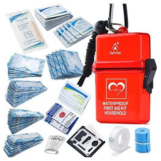 DEFTGET Waterproof First Aid Kit with Mini , Durable, Lightweight Construction, Bandages for Minor Injuries While Camping, Hiking and Outdoor Survival IFAK(Dark-red)