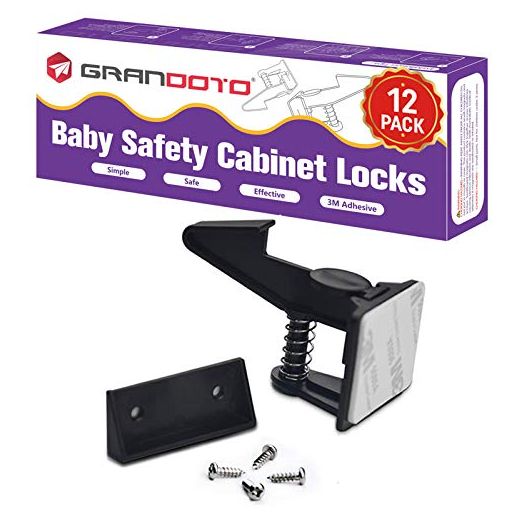 Baby Safety Cabinet Locks 12 Pack Black-GRANDOTO Children Cabinet Baby Safety Locks Latches for Cabinet & Drawers