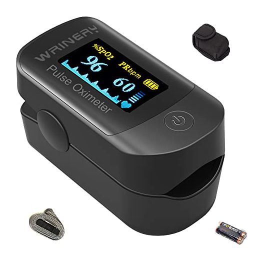 Blood Oxygen Saturation Monitor, Pulse Oximeter Fingertip, OLED Portable Oxygen Monitor, O2 Saturation Monitor, Heart Rate Monitor, SpO2 Finger Pulse Oximeter with CarryingCase,Lanyard,Batteries,Black