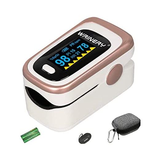 WRINERY Oxygen Saturation Monitor, Pulse Oximeter Fingertip, Oxygen Monitor, O2 Saturation Monitor, OLED Portable Oximetry with Batteries, Lanyard (Rose gold-White)