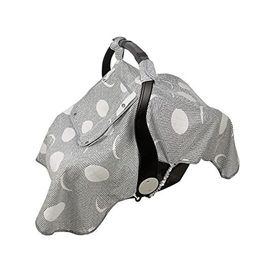 ICOPUCA Car seat Covers for Babies, Muslin carseat Cover Girls/boy, carseat Canopy Light Weight, Breathable, Kick Proof, fit Summer/Autumn/Spring, Black Strip Polka;
