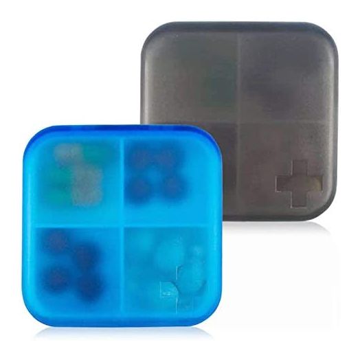 2 Pack Portable Travel Pill Organizer Case for Pocket or Purse Cute Small Daily Pill Box BPA Free Plastic Medicine Vitamin Holder Container (4 Compartments)