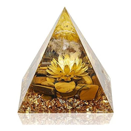 Hopeseed Orgone Pyramid Flower of Life Orgonite Money Healing Crystals Pyramid for Positive Energy with Tiger's Eye Stones and Luck White Crystal That Promotes Wealth, Prosperity and attracts Success