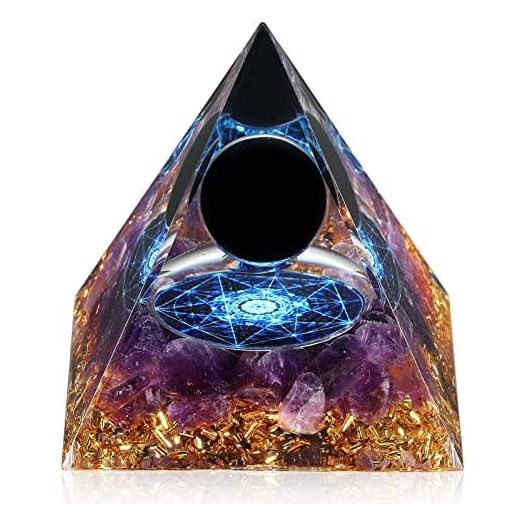 Hopeseed Orgone Crystal Pyramid Obsidian&Amethyst Healing Crystal Pyramid Nubian Orgonite Positive Energy Chakra Meditation …