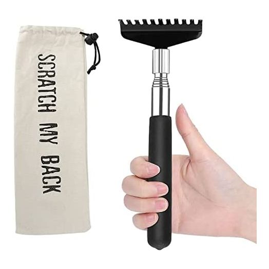 Oversized Portable Extendable Back Scratcher, Upgraded Metal Stainless Steel Telescoping Back Scratcher Tool with Canvas Carrying Bag (Black)