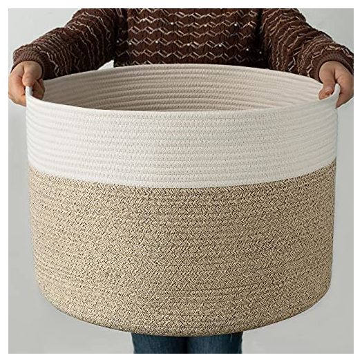 OSYLAND XXLarge Woven Storage Basket 19.7X 19.7X 13 inches Cotton Rope Organizer Baby Laundry Baskets for Blanket Toys Towels Nursery Hamper Bin with Handle