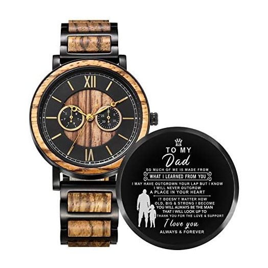 Personalized Father's Day Wooden Watches Gift for Dad Man- Customized Handmade Wood Watch with Stainless Steel Strap - Graduation Valentines Anniversary Christmas for Men