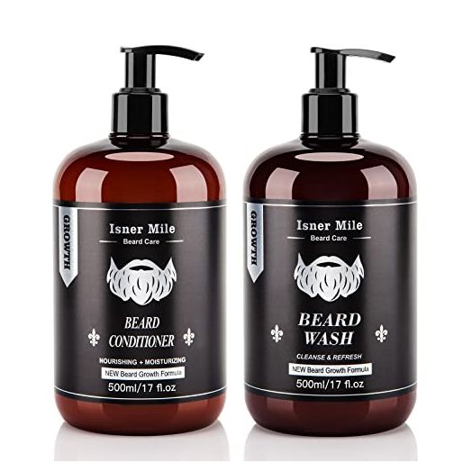 Beard Wash and Conditioner Set (Large 17 oz each), New Beard Growth Formula with Biotin Argan & Jojoba Oils, Smooth Soften Strengthen, Beard Shampoo w/Beard Oil Conditioner Gifts for Men