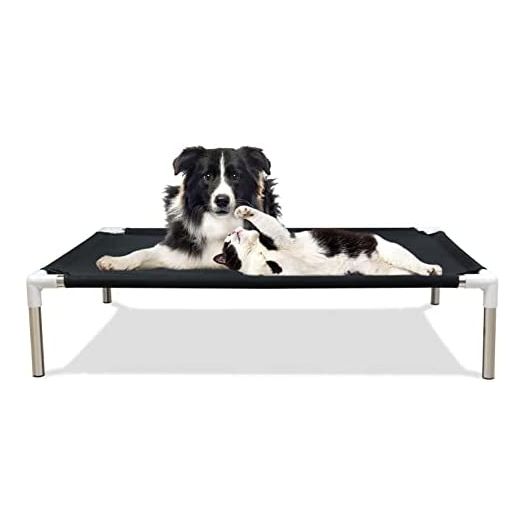 Elevated Dog Bed Pet Cot - Tensorsine Cooling Elevated Pet Bed, L33 x W26'' x H7'' No-Slip Durable Raised Pet Beds for Medium and Small Dogs Indoor & Outdoor Use (Black)