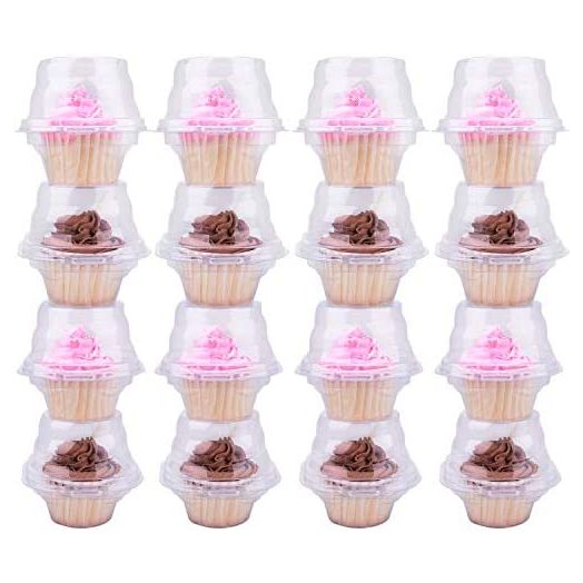 Himetsuya Cupcake Boxes Individual Cupcake Containers, 50 Packs Regular Single Cupcake Holder High Topping for Muffins, Thicker Stackable Plastic Cupcake Carrier for Party (50 pack)