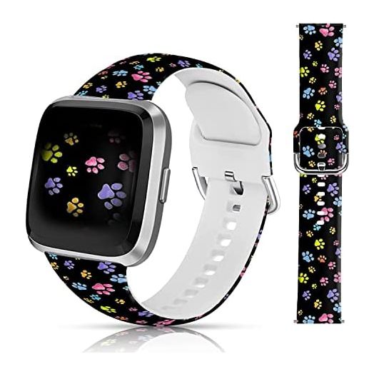 LAACO Cute Dog Paw PrintEaster Design Silicone Floral Bands Replacement Sport Strap Compatible for Fitbit Versa 2 / Fitbit Versa/Versa Lite/Versa SE for Women Men Girls