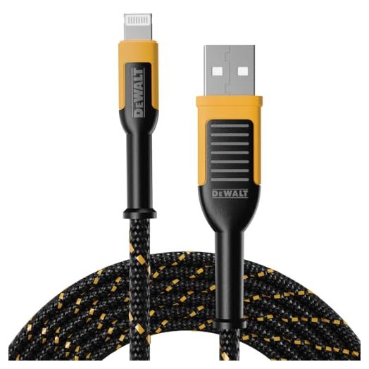 DEWALT Lightning to USB Cable — Reinforced Braided Cable for Lightning — Charger Cord Compatible with iPhone — Apple Compatible Charging Cable — 6 ft