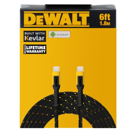 DEWALT USB C Charging Cable — Reinforced Braided Cable for USB-C to USB-C — Type C Fast Charging — Type C to Type C Cable — Fast Charging Cord Type C — 6 ft