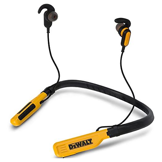 DEWALT Wireless Bluetooth Neckband Headphones — Neckband Earphones with 15H Playtime — Noise-Isolating Wireless Earbuds — Jobsite Pro Built-in Mic for Crystal-Clear Calls | DEWALT