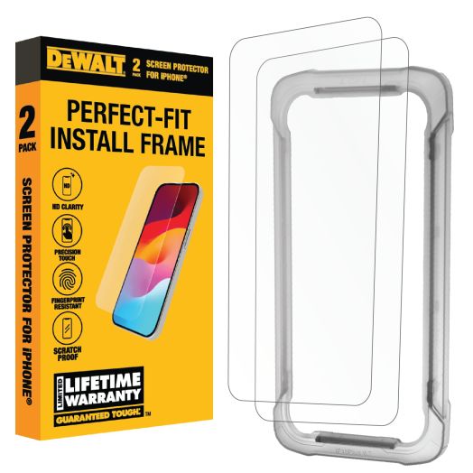 DEWALT Glass Screen Protector for iPhone 13/13 Pro/14, 2 Pack Tempered Glass Screen Protector, Case Friendly, Perfect Install Tool Included