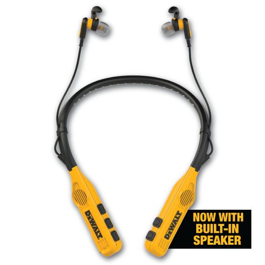 DEWALT 2-in-1 Neckband Bluetooth Headphones w/Built-in Speakers, Jobsite Wearable Speaker & Around Neck Headphones, Wireless Bluetooth Headset, 60+ Hrs, Hands-free Music & Calls, Carry Pouch Included