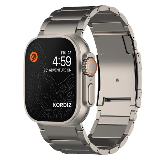 KORDIZ Titanium Band - Compatible for Apple Watch ULTRA 49mm - Titanium Metal Watch Strap with Double Button Clasp for iWatch Bands (ULTRA T01 Max, Titanium), ULTRA Silver