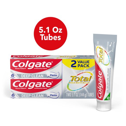 Colgate Total Deep Clean Toothpaste, Mint Fluoride Toothpaste, 5.1 Oz Tube (2 Pack)