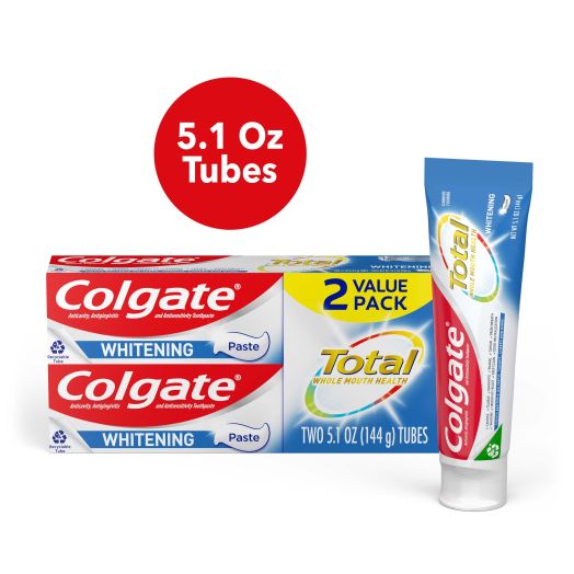 Colgate Total Teeth Whitening Toothpaste, Mint Toothpaste, 5.1 Oz Tubes (2 Pack)